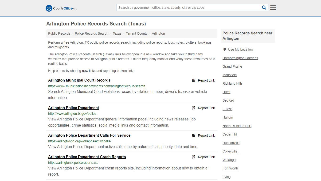 Arlington Police Records Search (Texas) - County Office